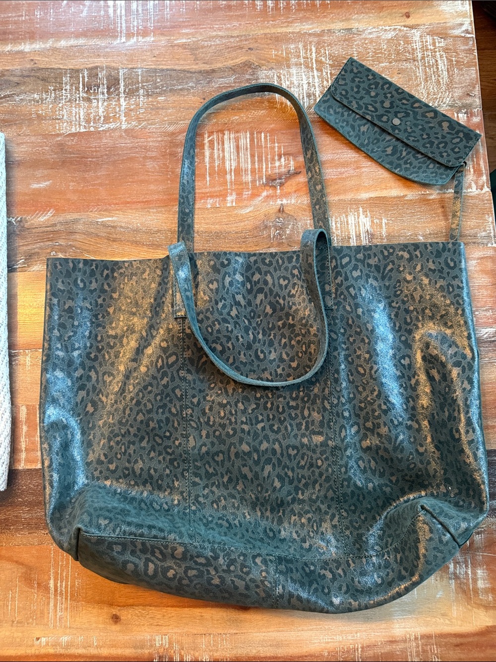 NWOT Anthropologie Leopard-Print Tote Bag with Matching Pouch
